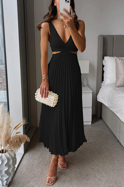 Nadina | Vestido Midi Plisado con Escote en V