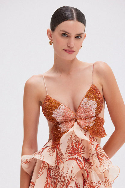 Nahia | Vestido Maxi con Volantes y Escote Joya