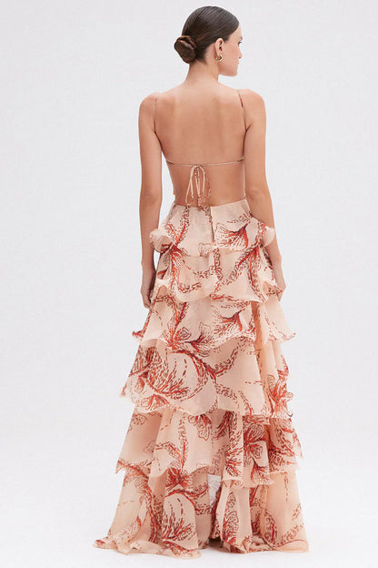 Nahia | Vestido Maxi con Volantes y Escote Joya