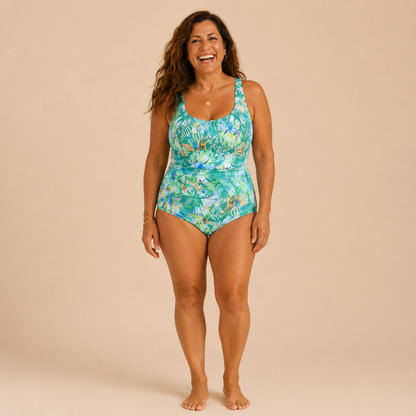 Selva | Bañador Entero Fruncido con Estampado Tropical
