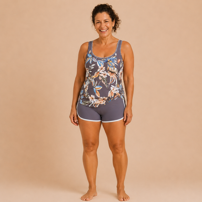 Flora | Tankini Floral con Short Liso
