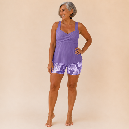 Sol | Tankini Acanalado con Short Floral Largo