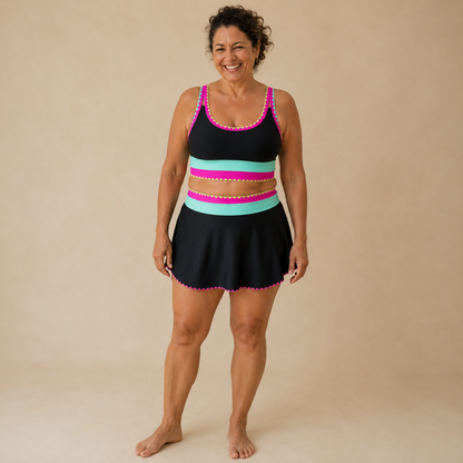 Rumba | Tankini de Rayas de Color con Falda