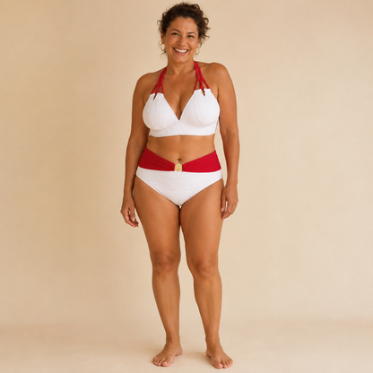Coral | Bikini Halter Bicolor con Detalle Concha