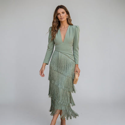 Sofía | Vestido Midi con Flecos en Degradé