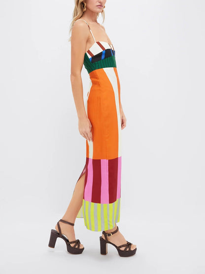 Paloma | Vestido Maxi de Tirantes con Rayas de Colores