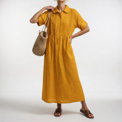 Clara | Vestido Midi de Algodón 100% con Plisado