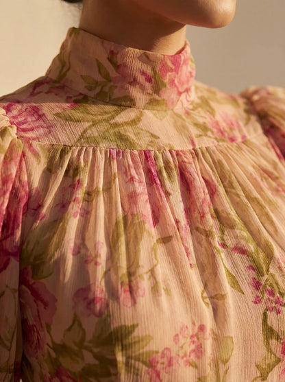 Rosario | Vestido Maxi Floral con Cuello Alto