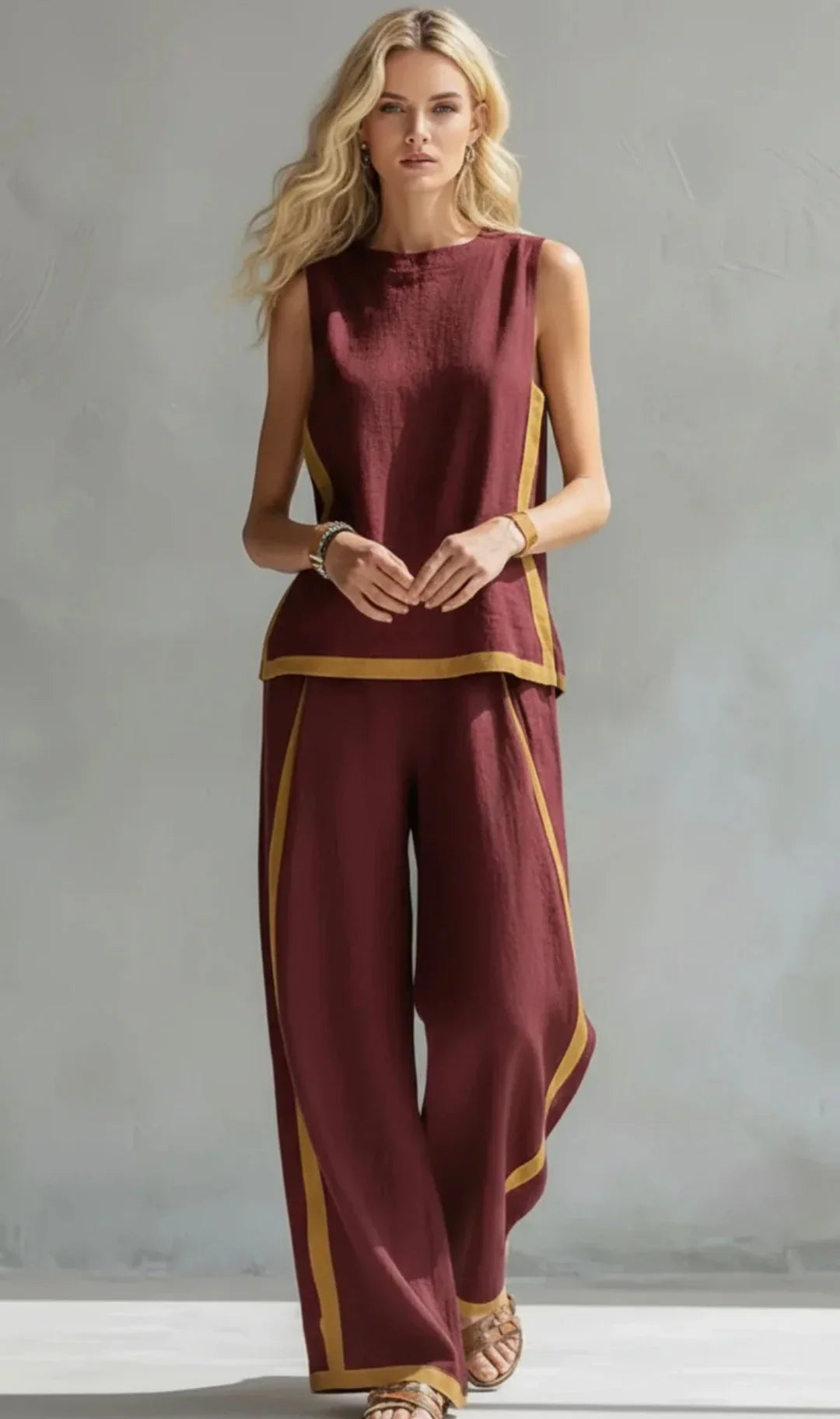 Leila |  Chaleco y Pantalón Bitono en Algodón y Lino