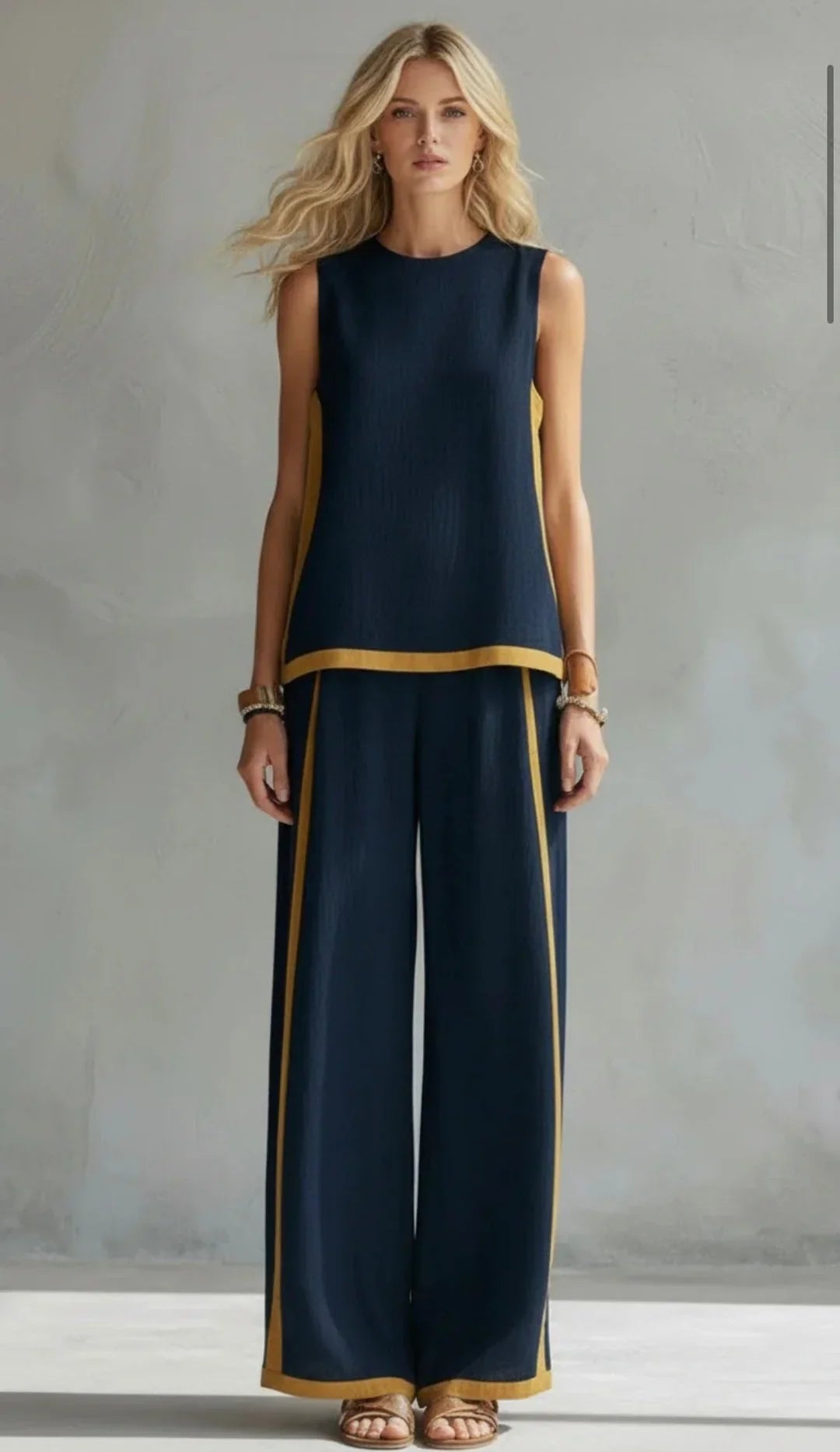 Leila |  Chaleco y Pantalón Bitono en Algodón y Lino