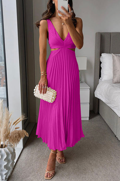 Nadina | Vestido Midi Plisado con Escote en V