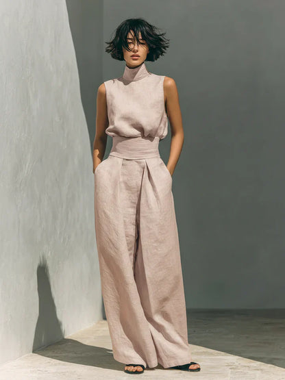 Flor | Blusa Sin Mangas y Pantalón Ancho en Algodón y Lino