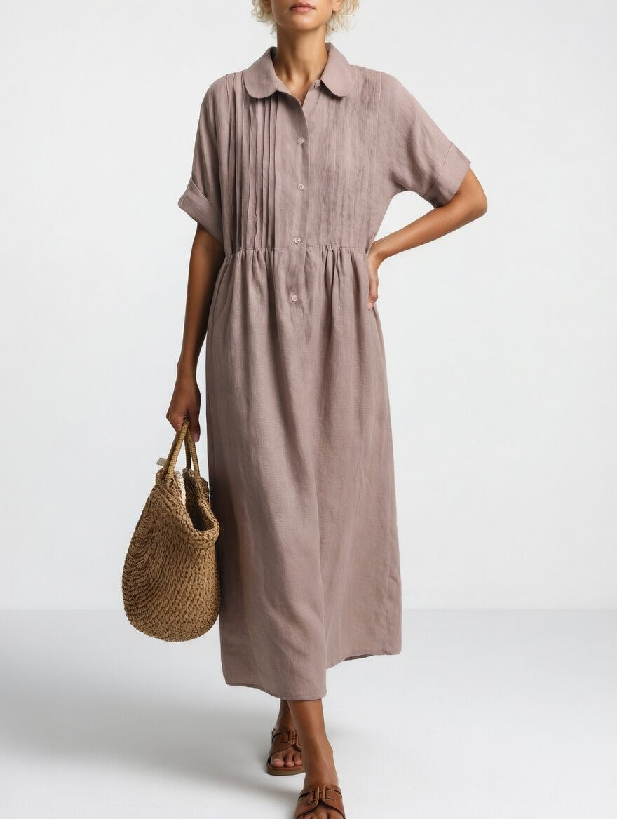 Clara | Vestido Midi de Algodón 100% con Plisado