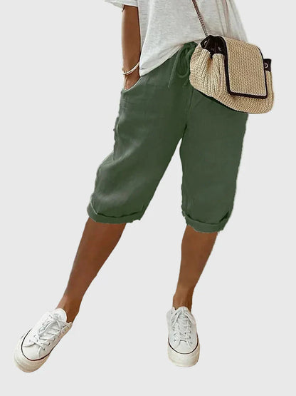 Grace | Pantalón Capri de Algodón y Lino con Cinturilla Elástica