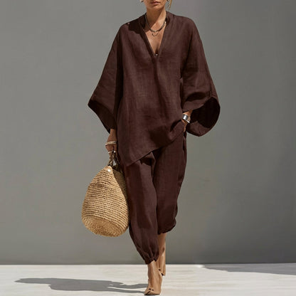 Marina |  Blusa Murciélago y Pantalón Ancho en Tejido Transpirable