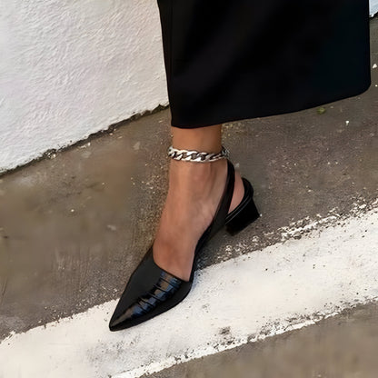 Lynn | Zapato Slingback de Tacón Bajo con Textura Croco