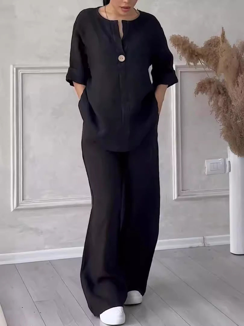Elsa | Conjunto de Algodón y Lino con Pantalón Ancho