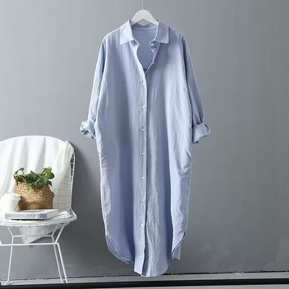 25 Shirts voor vrouwen Lente &amp; Herfst Katoen en linnen Modieuze Koreaanse stijl Pure kleur Veelzijdige tops van middellange lengte Losse shirts met lange mouwen Grote maten tops