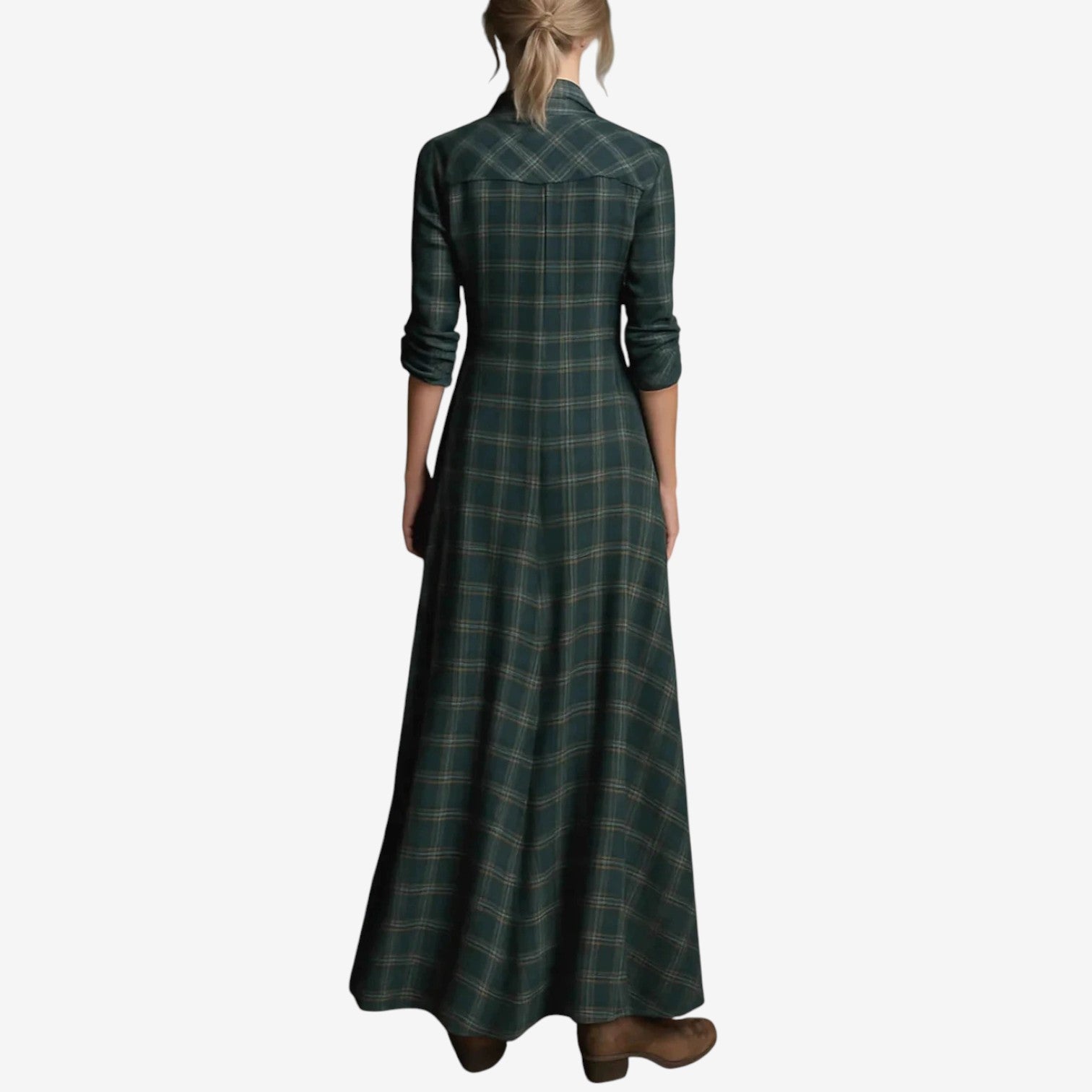 Amelia | Vestido Maxi de Cuadros con Botones