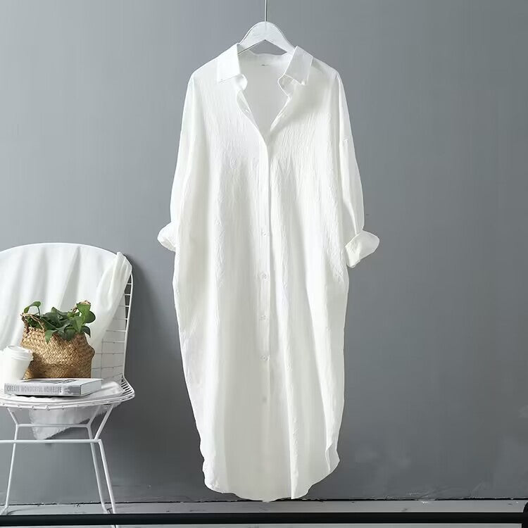 25 Shirts voor vrouwen Lente &amp; Herfst Katoen en linnen Modieuze Koreaanse stijl Pure kleur Veelzijdige tops van middellange lengte Losse shirts met lange mouwen Grote maten tops