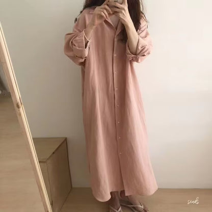 25 Shirts voor vrouwen Lente &amp; Herfst Katoen en linnen Modieuze Koreaanse stijl Pure kleur Veelzijdige tops van middellange lengte Losse shirts met lange mouwen Grote maten tops