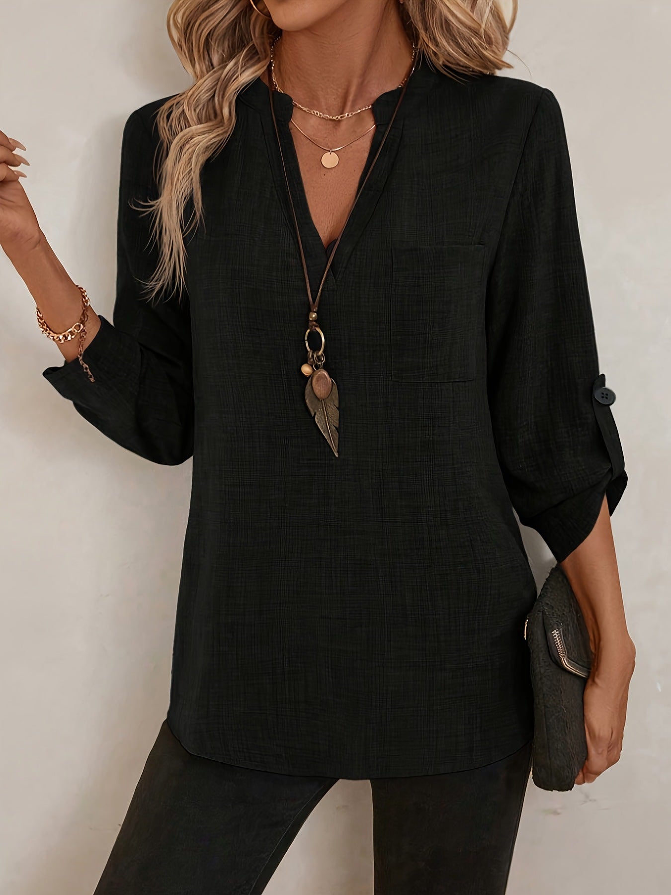 Léa | Blusa de algodón y lino con escote en V