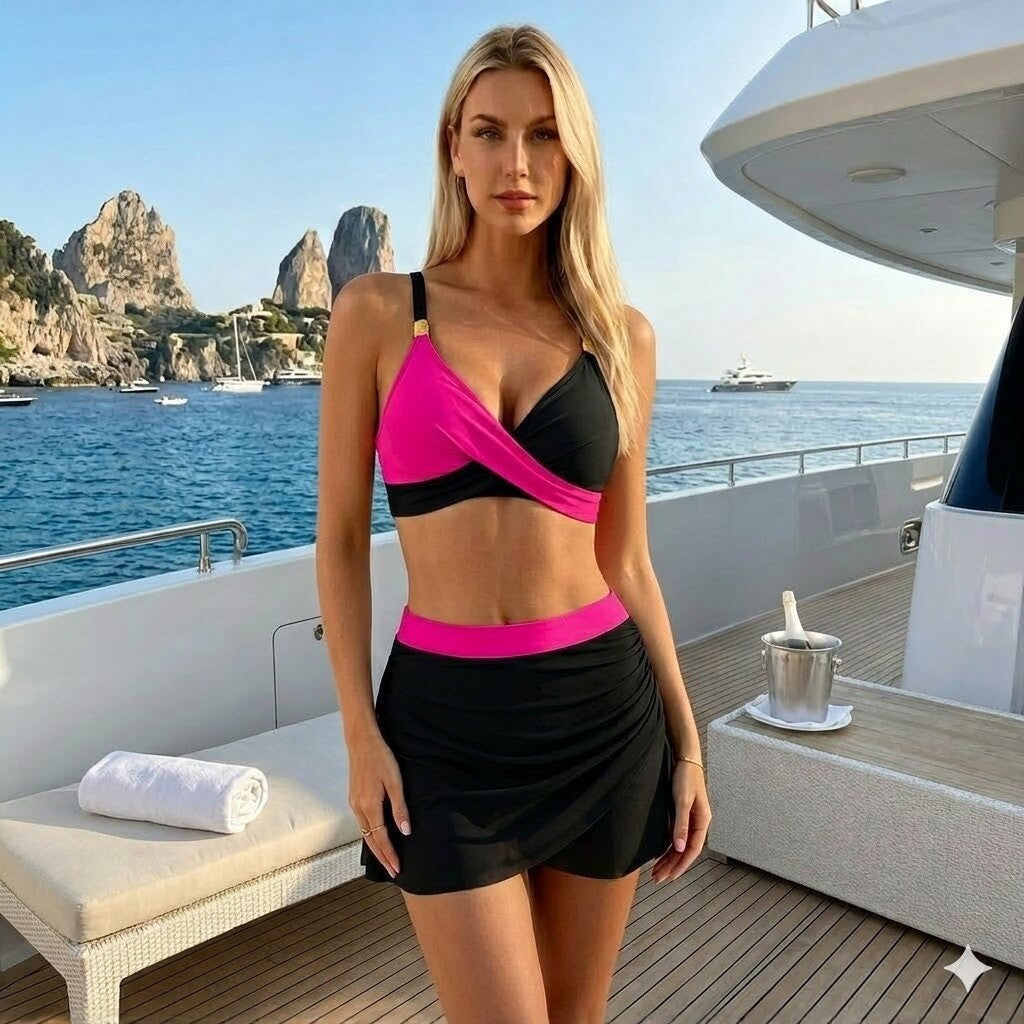 2026 Nieuw Europees en Amerikaans Stijl Tweedelig Badpak voor Vrouwen, Grensoverschrijdende Buitenlandse Handel Sexy Mesh Rok Bikini Badkleding Groothandel Bikini