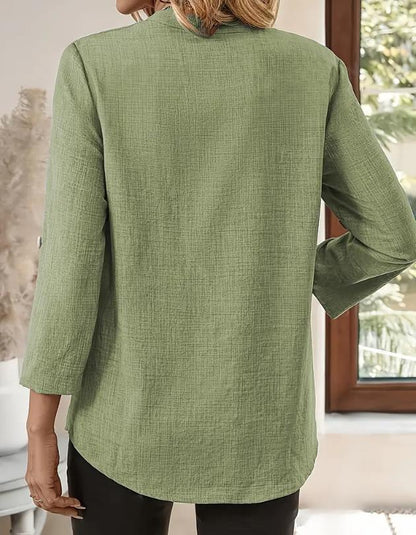 Léa | Blusa de algodón y lino con escote en V