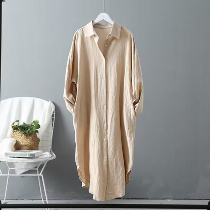 25 Shirts voor vrouwen Lente &amp; Herfst Katoen en linnen Modieuze Koreaanse stijl Pure kleur Veelzijdige tops van middellange lengte Losse shirts met lange mouwen Grote maten tops