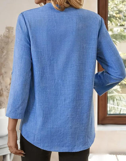 Léa | Blusa de algodón y lino con escote en V