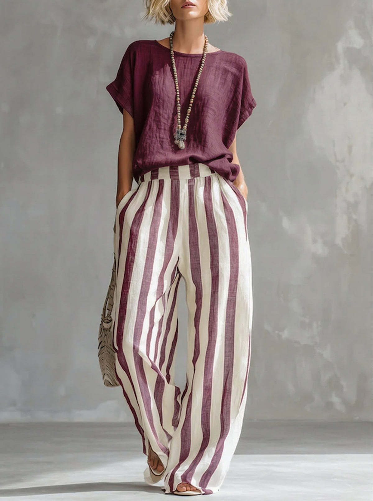 Marina | Conjunto de Top Suelto y Pantalón a Rayas con Pierna Ancha