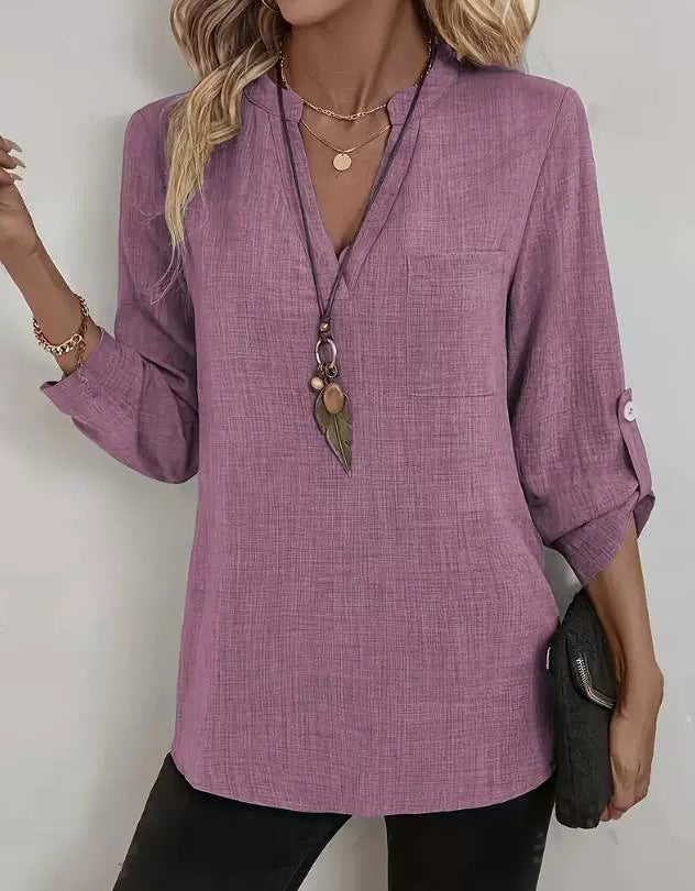 Léa | Blusa de algodón y lino con escote en V