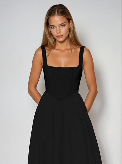 Abito | Vestido Midi con Escote Cuadrado y Falda Evasé