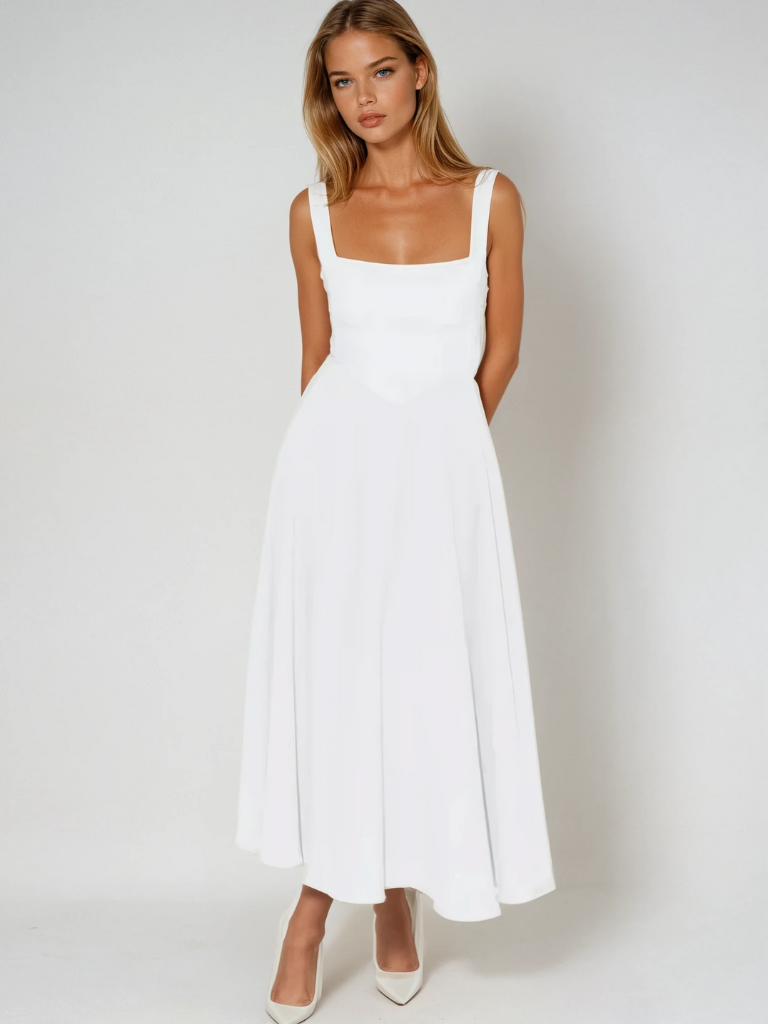 Abito | Vestido Midi con Escote Cuadrado y Falda Evasé
