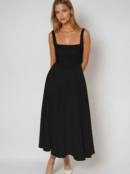 Abito | Vestido Midi con Escote Cuadrado y Falda Evasé