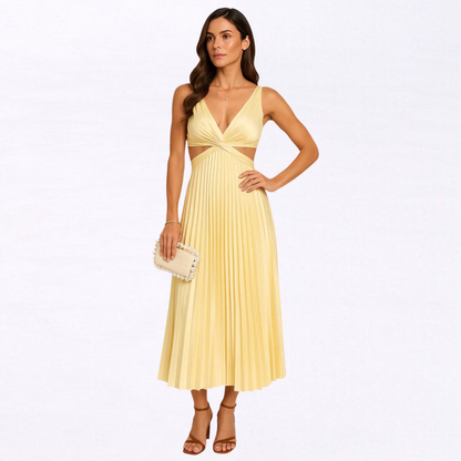 Nadina | Vestido Midi Plisado con Escote en V