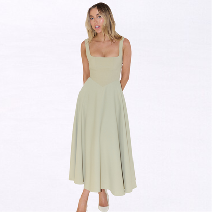 Abito | Vestido Midi con Escote Cuadrado y Falda Evasé