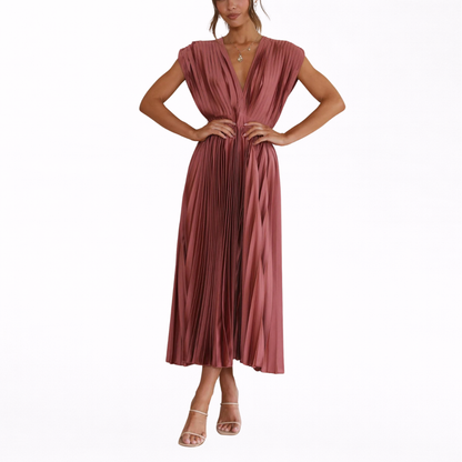 Isla | Vestido Midi Plisado con Escote en V
