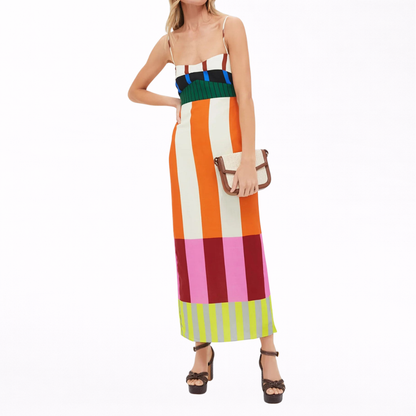 Paloma | Vestido Maxi de Tirantes con Rayas de Colores