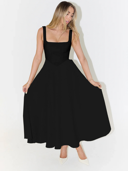 Abito | Vestido Midi con Escote Cuadrado y Falda Evasé