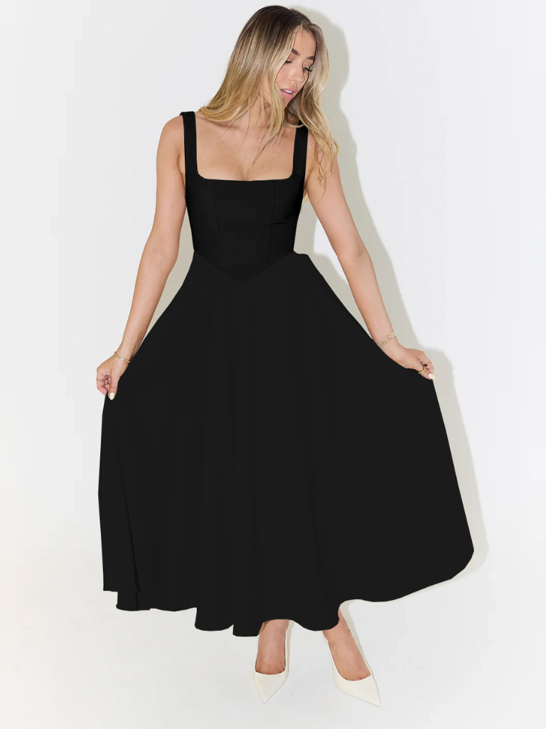 Abito | Vestido Midi con Escote Cuadrado y Falda Evasé