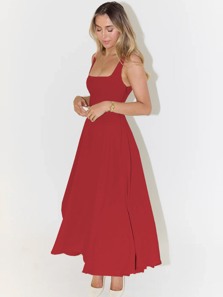 Abito | Vestido Midi con Escote Cuadrado y Falda Evasé