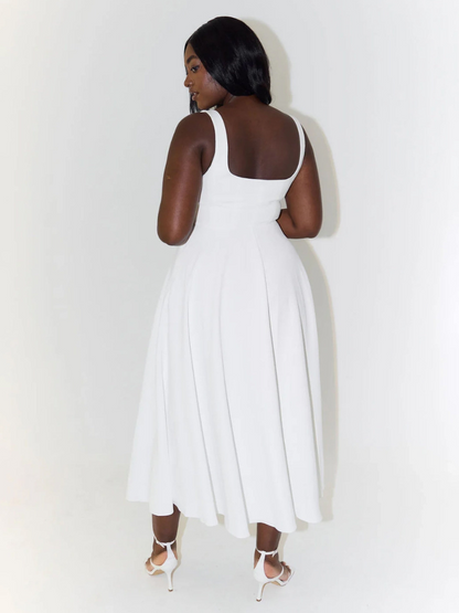 Abito | Vestido Midi con Escote Cuadrado y Falda Evasé