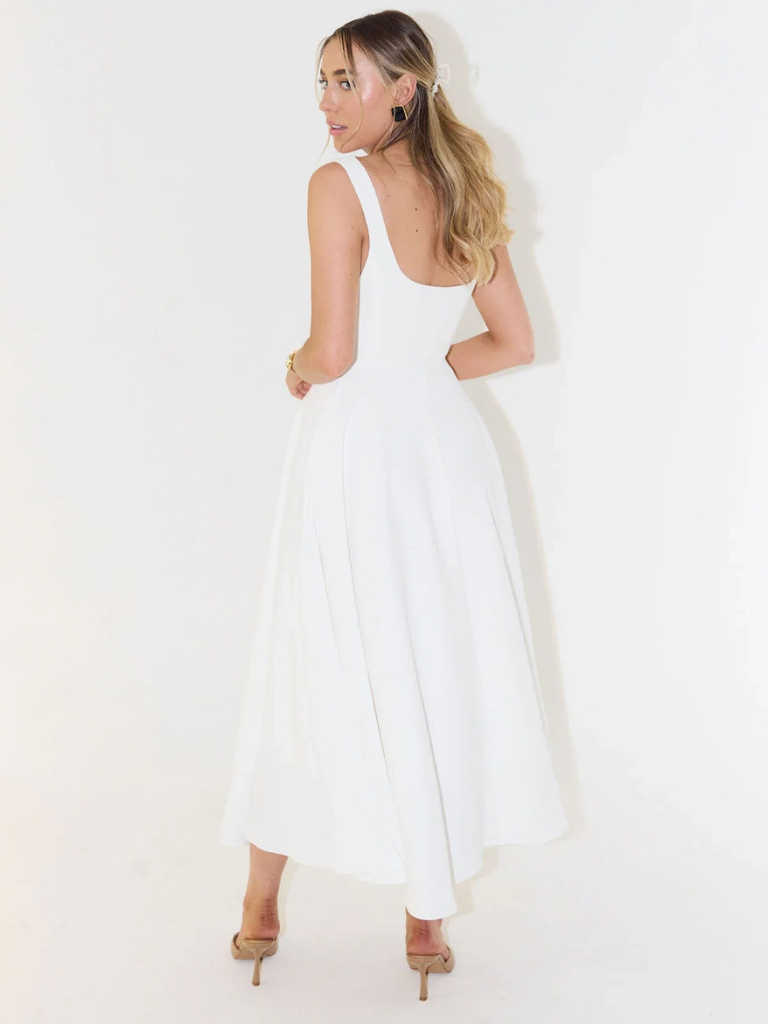Abito | Vestido Midi con Escote Cuadrado y Falda Evasé