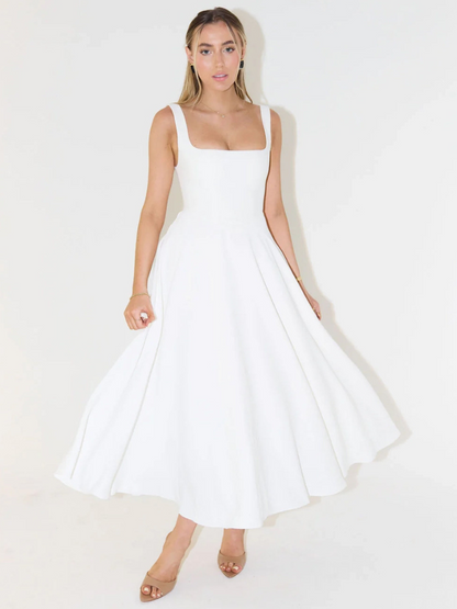 Abito | Vestido Midi con Escote Cuadrado y Falda Evasé