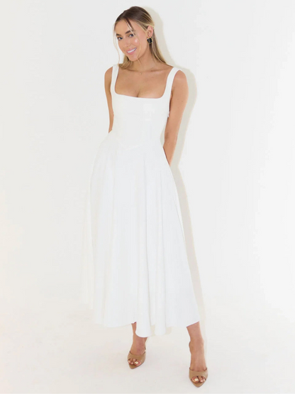 Abito | Vestido Midi con Escote Cuadrado y Falda Evasé