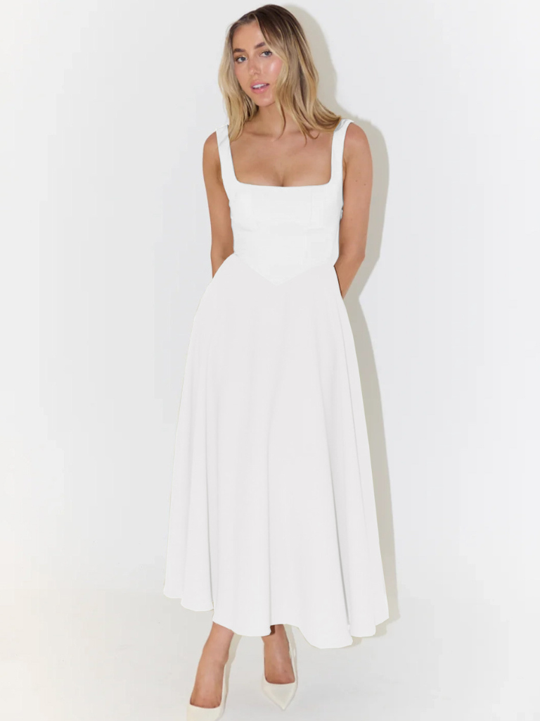 Abito | Vestido Midi con Escote Cuadrado y Falda Evasé