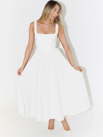 Abito | Vestido Midi con Escote Cuadrado y Falda Evasé