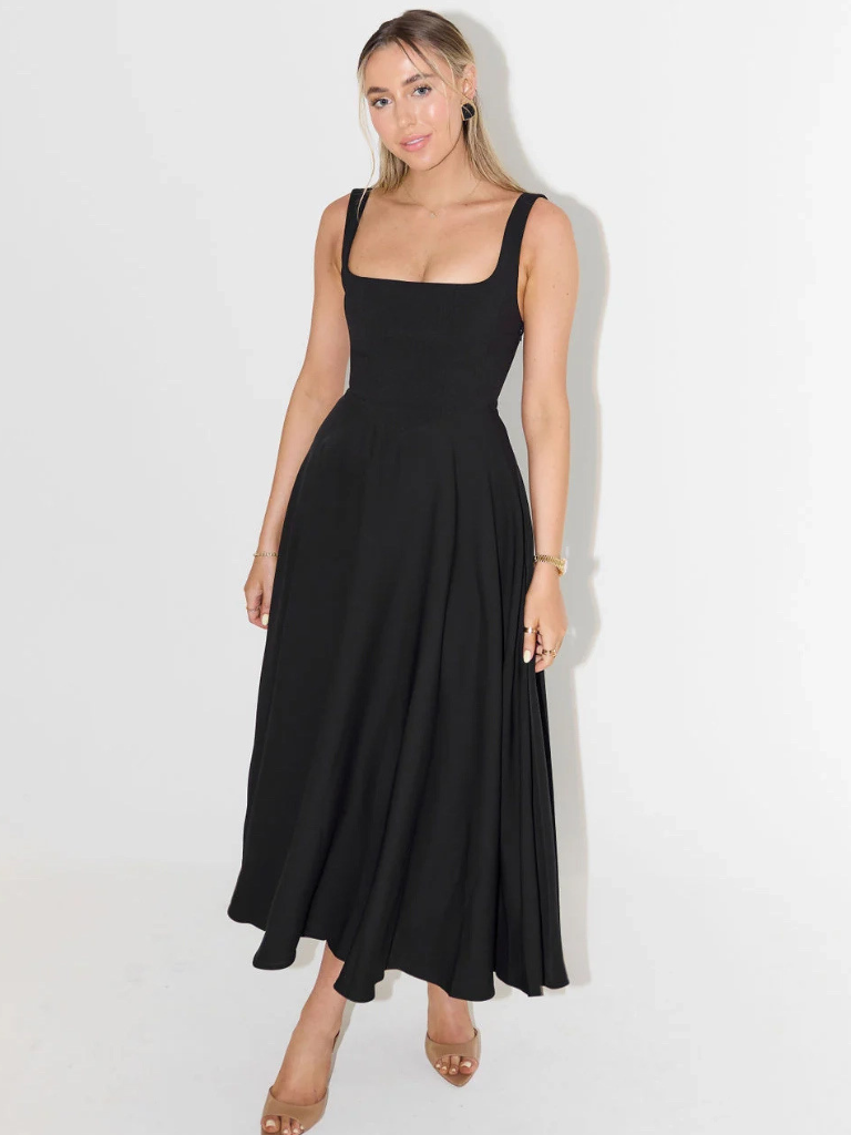 Abito | Vestido Midi con Escote Cuadrado y Falda Evasé