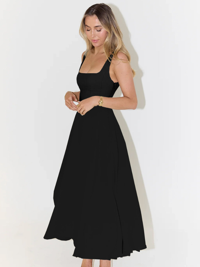 Abito | Vestido Midi con Escote Cuadrado y Falda Evasé